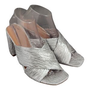 Abound Women's Metallic Silver Crackle Block Heel Sandals Open Toe Size 9.5